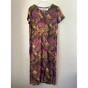 Vintage Victoria Holley Women's Maxi Dress Size 12P Short Sleeve Abstract Indie